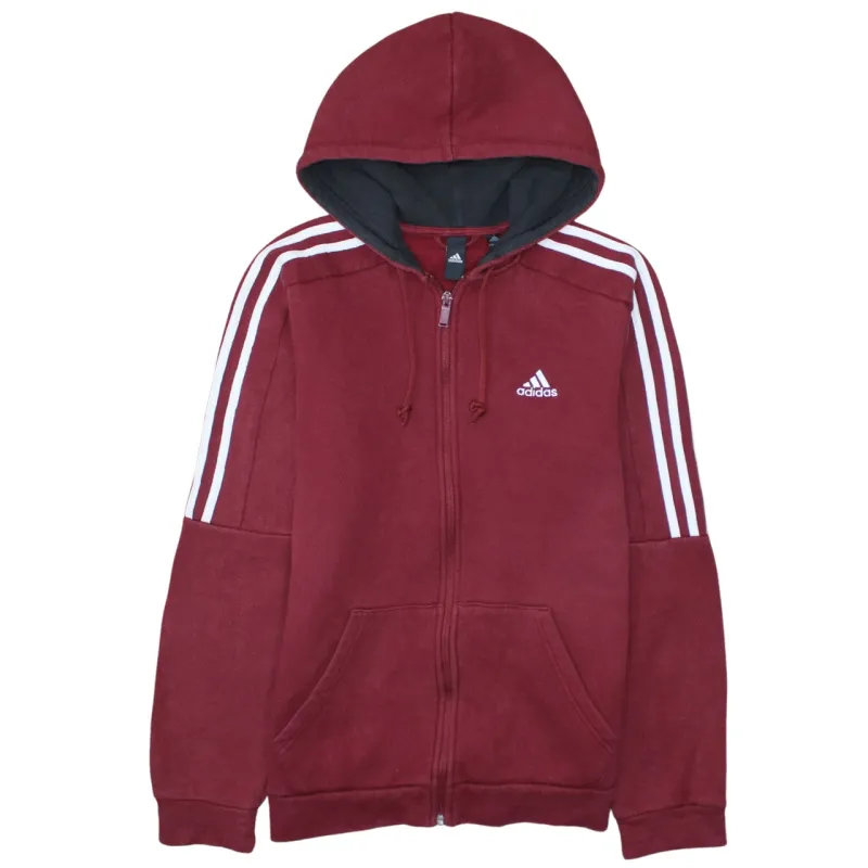 Adidas Burgundy Red Hoodie Women’s Small Full Zip Three Stripe Embroidered Logo Sweatshirt sold by Vintage Club