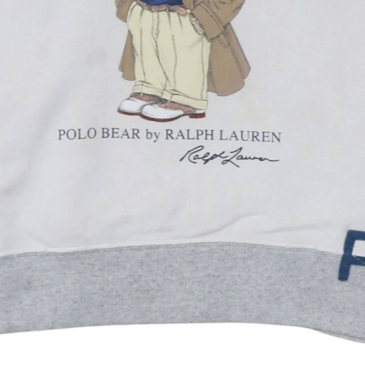 Polo Ralph Lauren White Sweatshirt Men's XSmall Polo Bear Printed Front Grey Trim Pullover sold by Vintage Club product image thumbnail 4