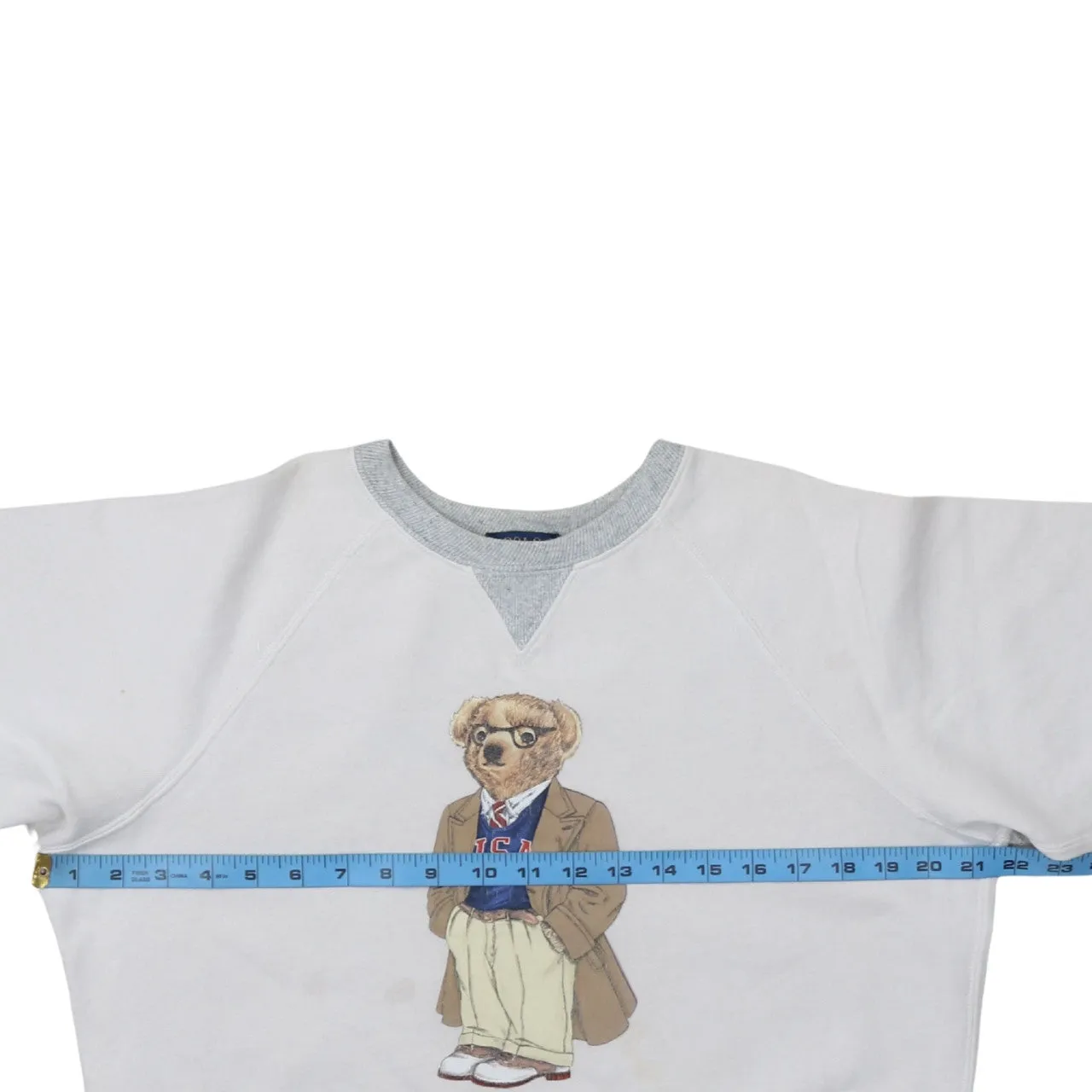 Polo Ralph Lauren White Sweatshirt Men's XSmall Polo Bear Printed Front Grey Trim Pullover sold by Vintage Club product image thumbnail 5