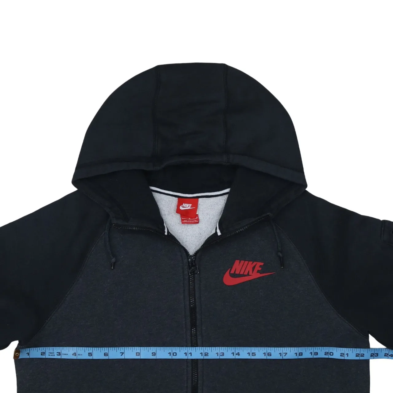 Nike Black Grey Full Zip Hoodie Women's Large Printed Red Logo Sleeve Pocket Sweatshirt sold by Vintage Club product image thumbnail 5