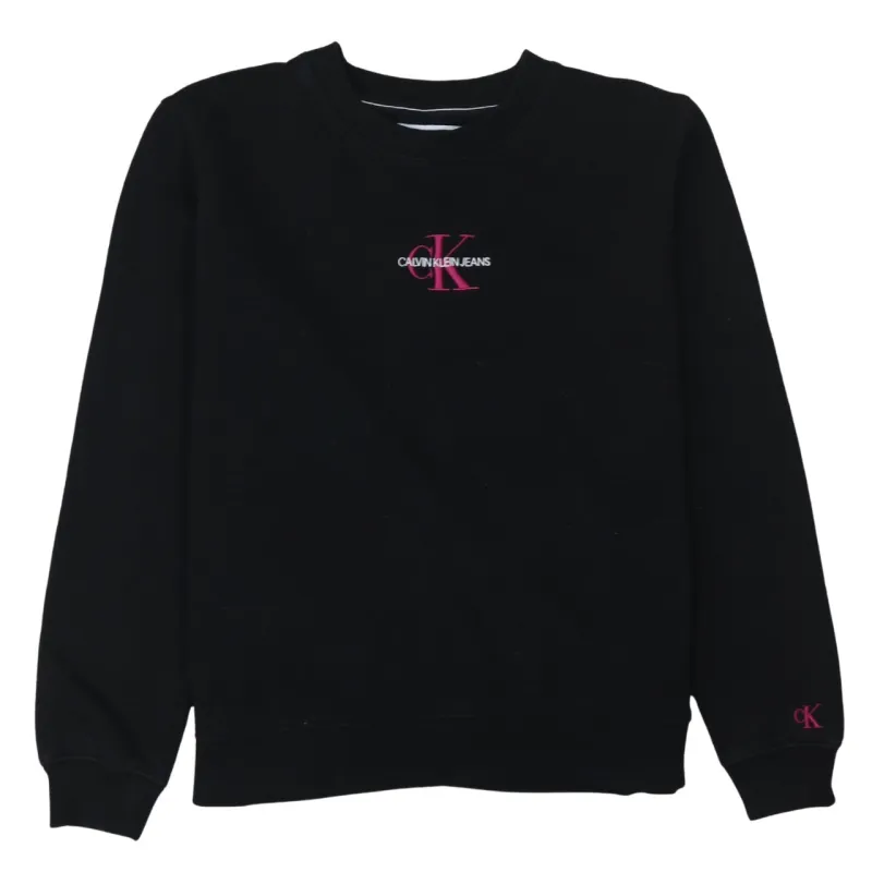 Calvin Klein Black Sweatshirt Women’s Large Embroidered CK Logo Crewneck Pullover Fleece Top made by Calvin Klein
