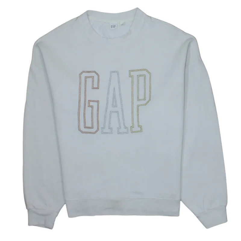 Gap White Sweatshirt Men’s XSmall Embroidered Outline Logo Crewneck Pullover Fleece Top made by GAP