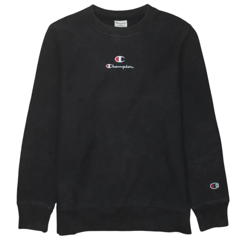 Champion Black Sweatshirt Men’s XSmall Embroidered Script Logo Crewneck Pullover Jumper sold by Vintage Club