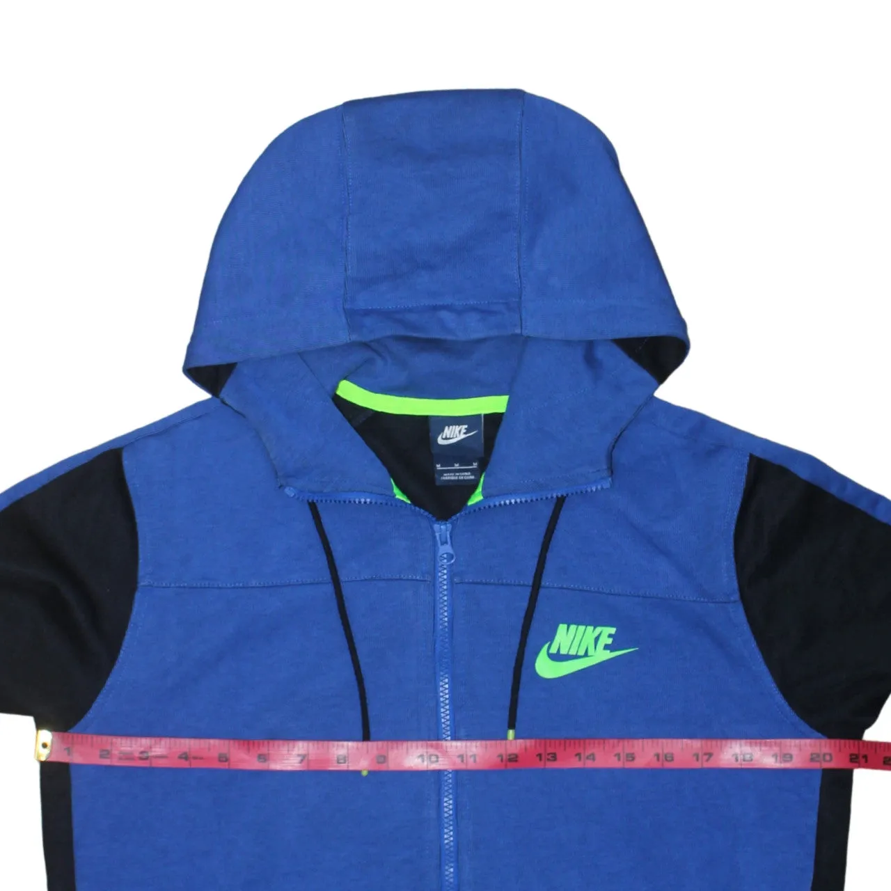 Nike Blue Full Zip Hoodie Women's Medium Embroidered Logo Contrast Panels Zip Pockets Sweatshirt sold by Vintage Club product image thumbnail 5