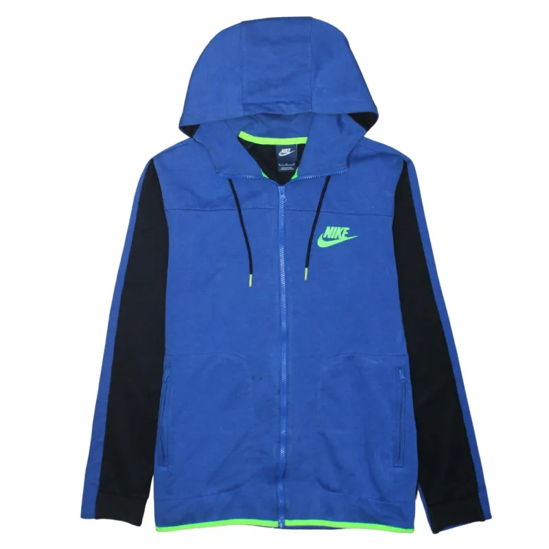Nike Blue Full Zip Hoodie Women's Medium Embroidered Logo Contrast Panels Zip Pockets Sweatshirt made by Nike