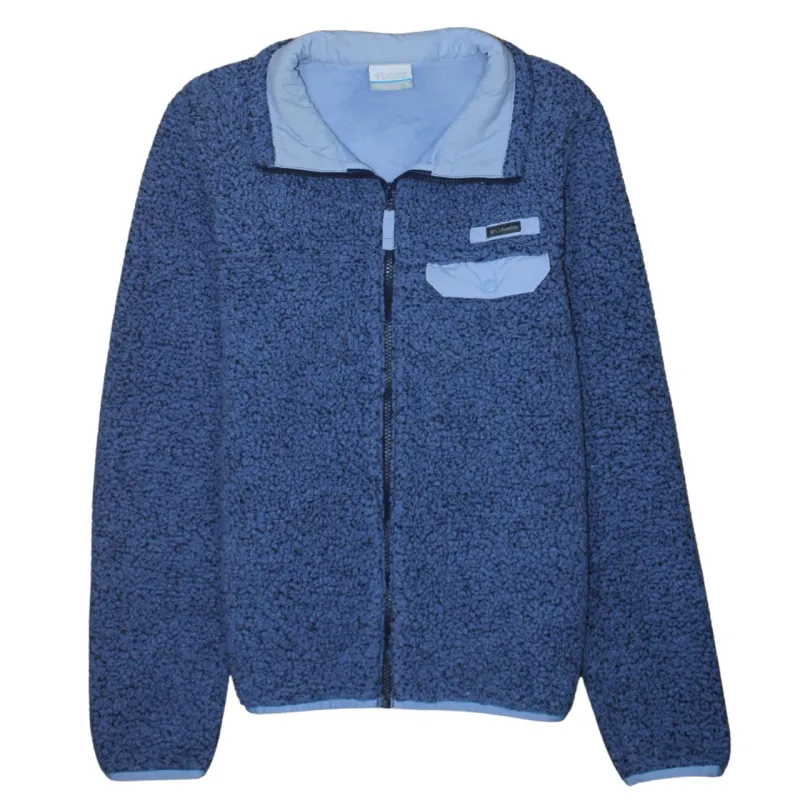 Columbia Blue Sherpa Fleece Jacket Women’s Medium Full Zip Chest Pocket Embroidered Logo made by Columbia