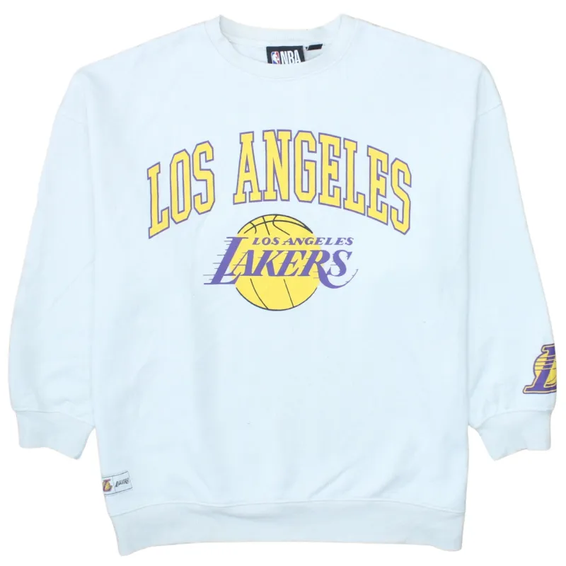 NBA White Sweatshirt Women's Medium Los Angeles Lakers Printed Logo Crewneck Pullover sold by Vintage Club