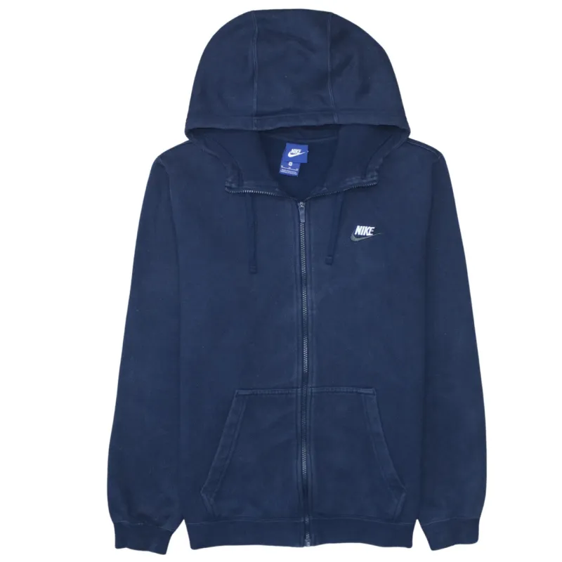 Nike Navy Blue Zip Hoodie Men's Medium Embroidered Swoosh Drawstring Full Zip Sweatshirt made by Nike