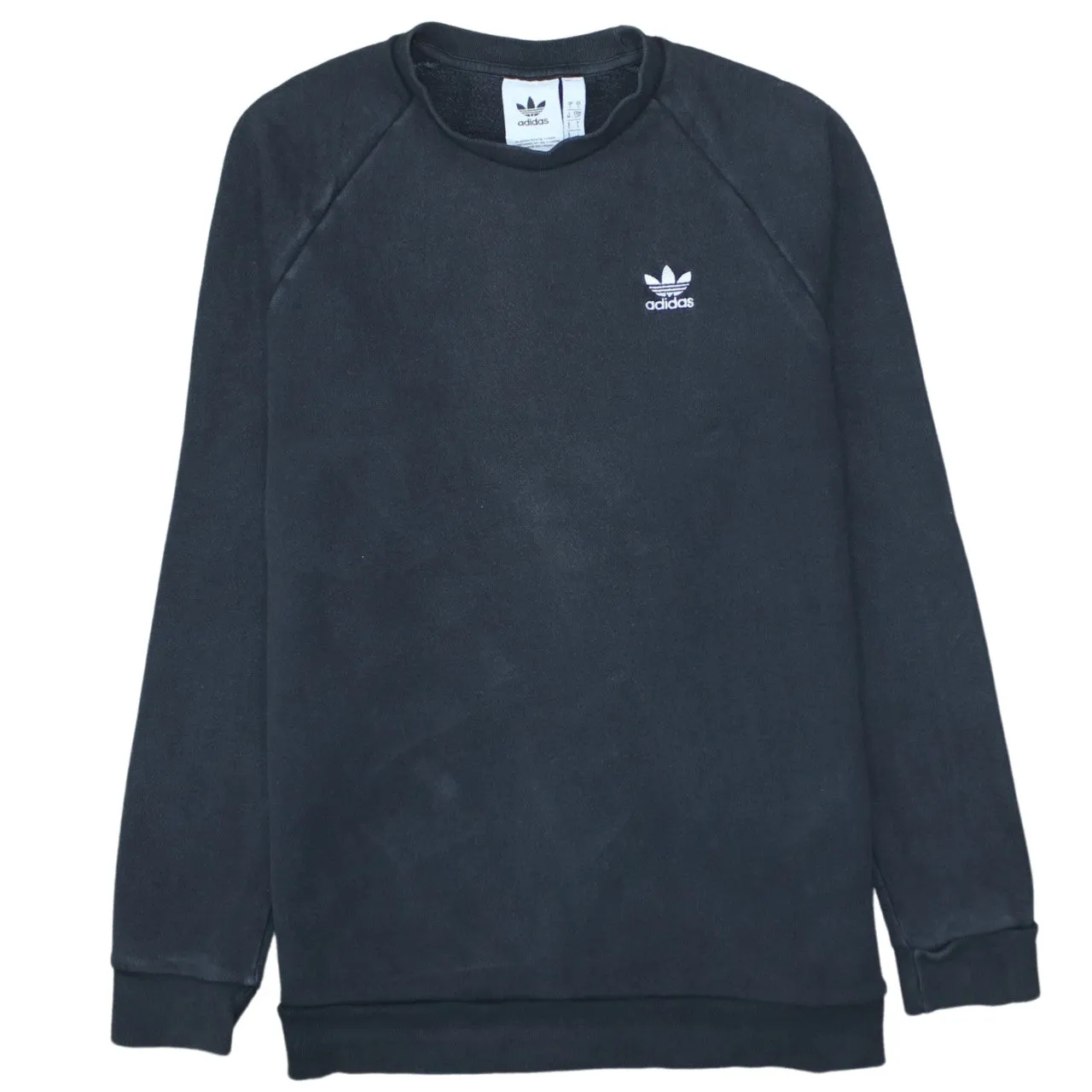 Adidas Black Sweatshirt Men's Small Embroidered Trefoil Logo Crewneck Pullover Fleece Top sold by Vintage Club