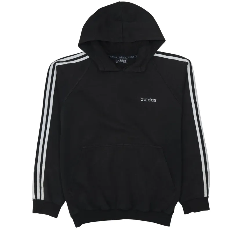 Adidas Black Hoodie Men's Large Embroidered Logo Three Stripe Sleeves Pullover Sweatshirt sold by Vintage Club