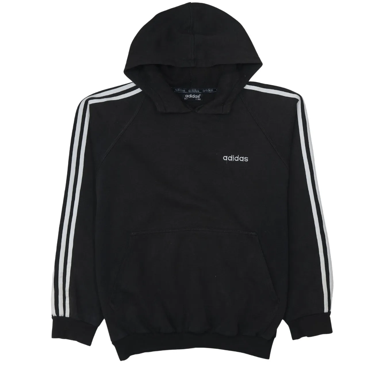 Adidas Black Hoodie Men's Large Embroidered Logo Three Stripe Sleeves Pullover Sweatshirt sold by Vintage Club