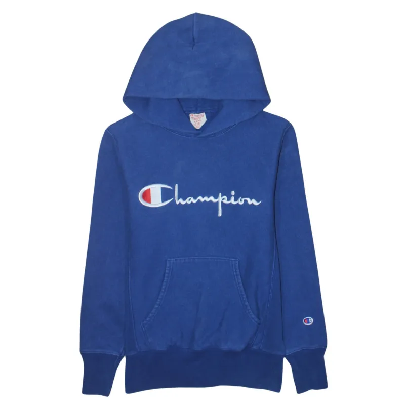 Champion Royal Blue Hoodie Women’s Small Embroidered Script Logo Front Pocket Pullover Sweatshirt sold by Vintage Club