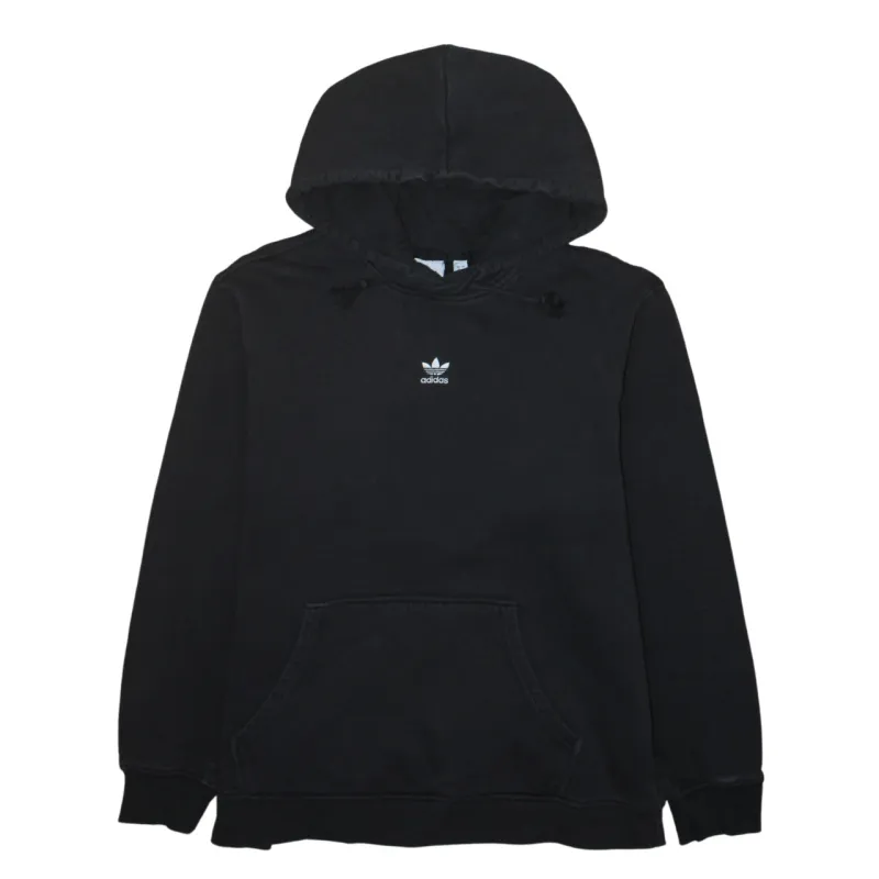 Adidas Black Hoodie Women’s Large Embroidered Trefoil Logo Front Pocket Pullover Sweatshirt sold by Vintage Club