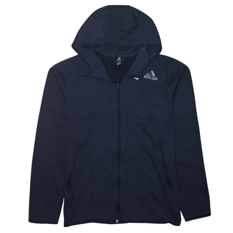 Adidas Navy Blue Full Zip Hoodie Women’s Large Printed Chest Logo Zip Pockets Sweatshirt sold by Vintage Club