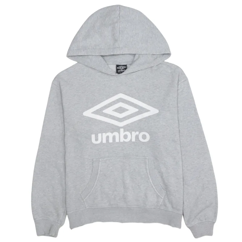 Umbro Grey Hoodie Men's Medium Printed Logo Front Pouch Ribbed Cuffs Pullover Sweatshirt sold by Vintage Club