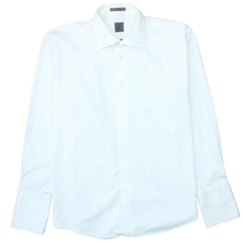 Calvin Klein White Long Sleeve Shirt Men's XLarge Subtle Stripe Button Front Smart Casual made by Calvin Klein