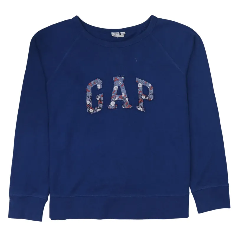 Gap Navy Blue Sweatshirt Women's XLarge Floral Logo Crewneck Pullover Fleece Top made by GAP