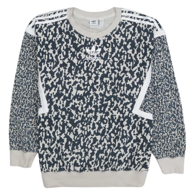 Adidas Navy Cream Sweatshirt Women’s XLarge All Over Camo Print Trefoil Logo Pullover Top sold by Vintage Club