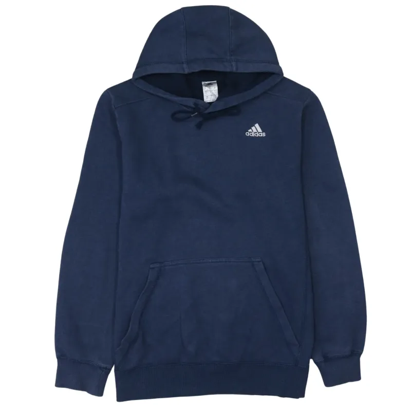 Adidas Navy Blue Hoodie Men's Medium Embroidered Chest Logo Drawstring Pullover Sweatshirt sold by Vintage Club