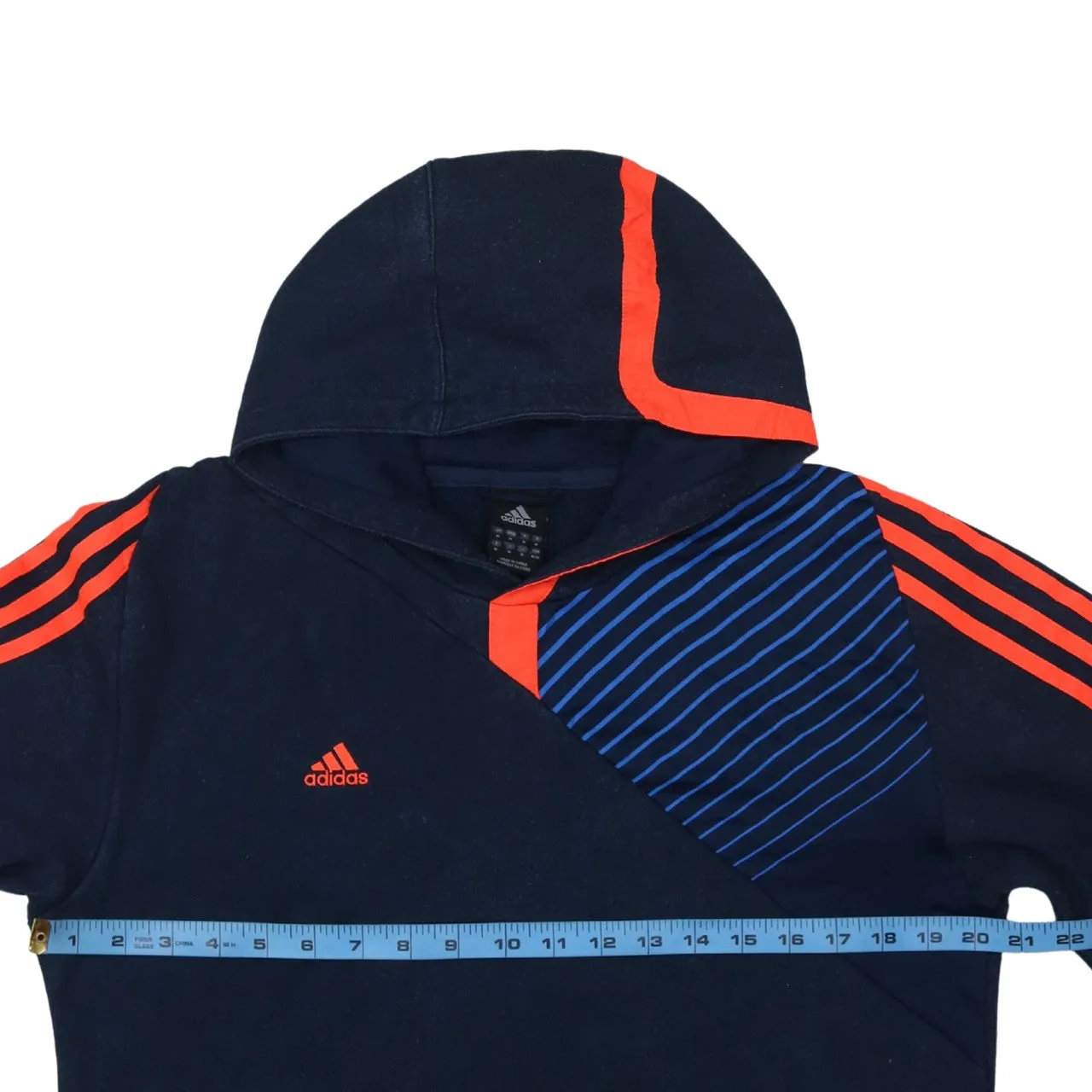 Adidas Navy Blue Hoodie Women’s Medium Three Stripe Sleeves Embroidered Logo Pullover sold by Vintage Club product image thumbnail 5