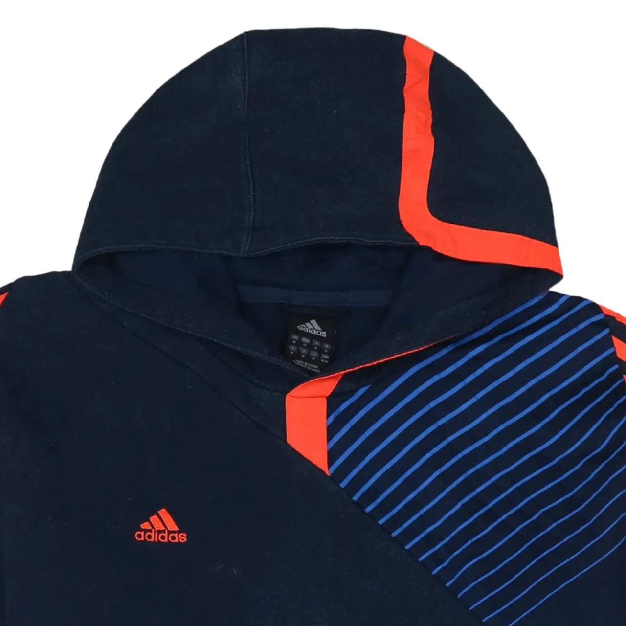 Adidas Navy Blue Hoodie Women’s Medium Three Stripe Sleeves Embroidered Logo Pullover sold by Vintage Club product image thumbnail 3