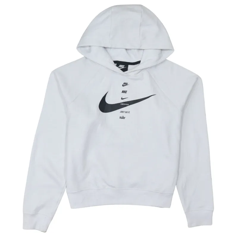 Nike White Hoodie Men’s Small Printed Multi Swoosh Logo Pullover Sweatshirt sold by Vintage Club