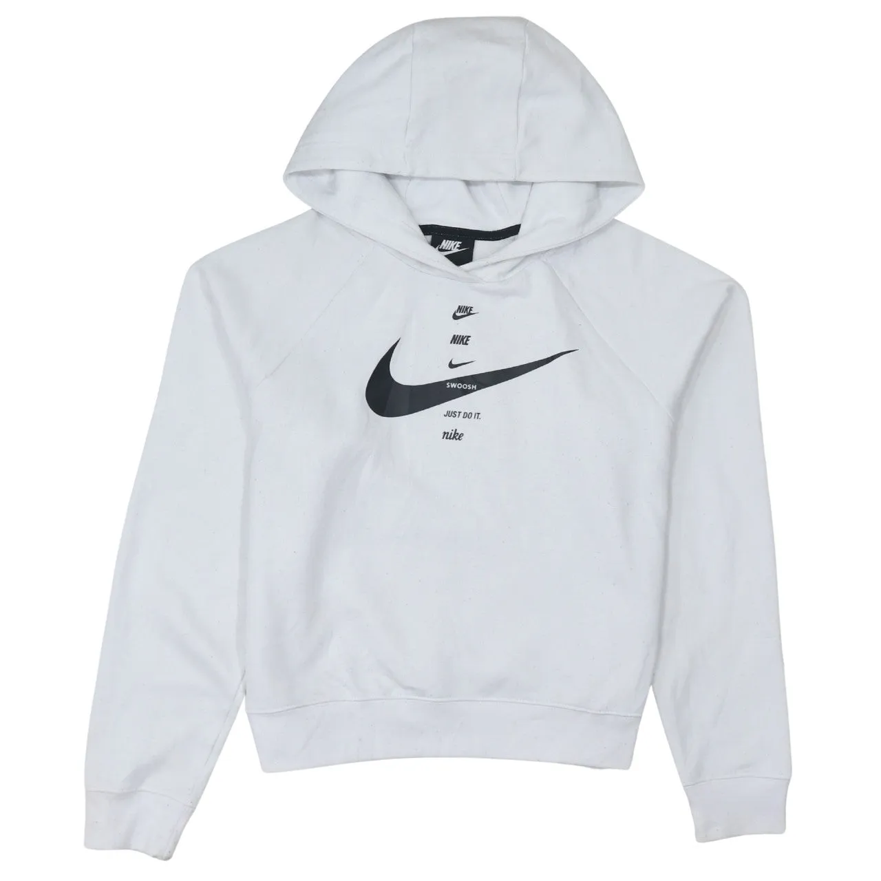 Nike White Hoodie Men’s Small Printed Multi Swoosh Logo Pullover Sweatshirt sold by Vintage Club