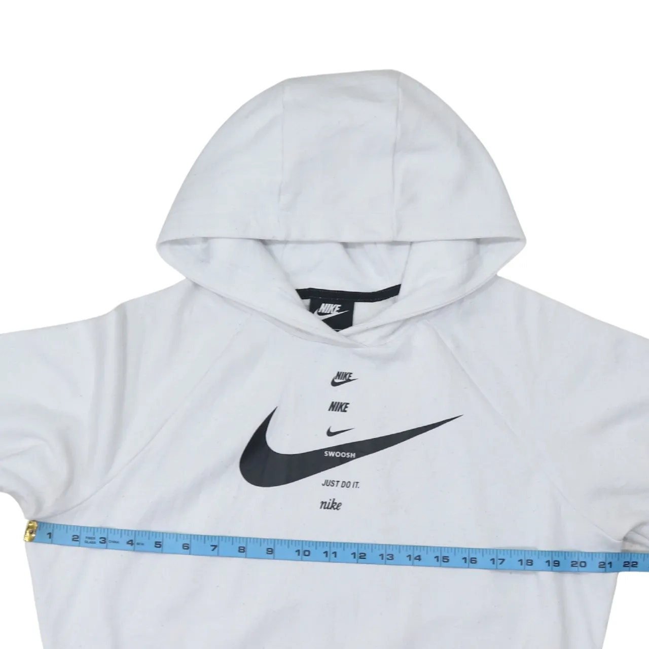 Nike White Hoodie Men’s Small Printed Multi Swoosh Logo Pullover Sweatshirt sold by Vintage Club product image thumbnail 5