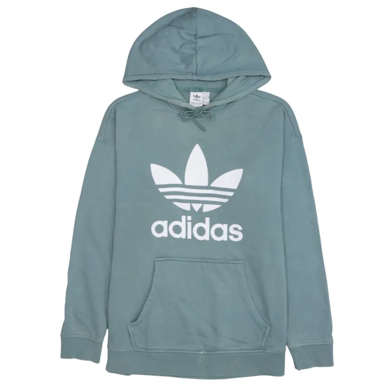Adidas Teal Green Hoodie Women’s XLarge Big Trefoil Printed Logo Front Pocket Sweatshirt sold by Vintage Club