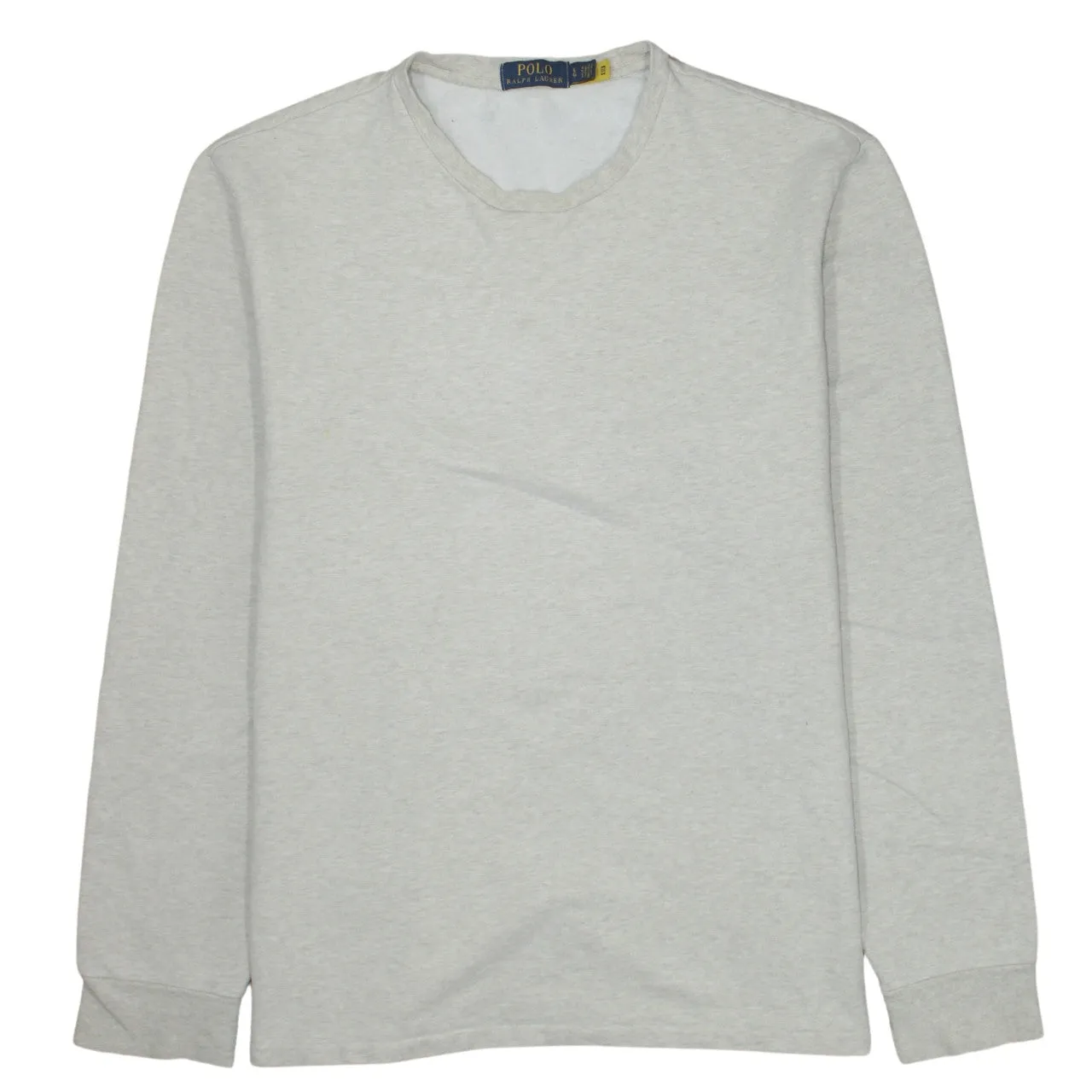 Polo Ralph Lauren Light Grey Long Sleeve Top Men’s Large Minimal Logo Crewneck T Shirt sold by Vintage Club