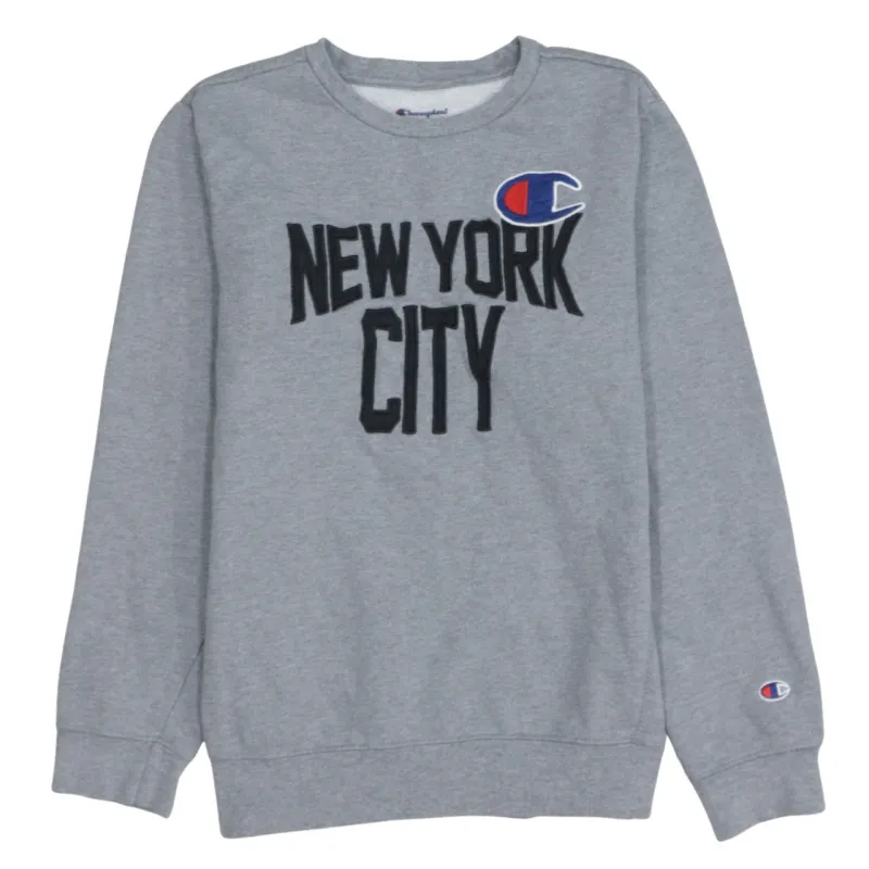 Champion Grey Sweatshirt Women’s XLarge New York City Embroidered Logo Crewneck Pullover made by Champion