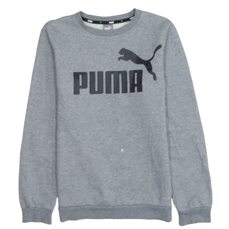 Puma Grey Sweatshirt Women's XLarge Printed Logo Crewneck Ribbed Cuffs Pullover Top made by Puma