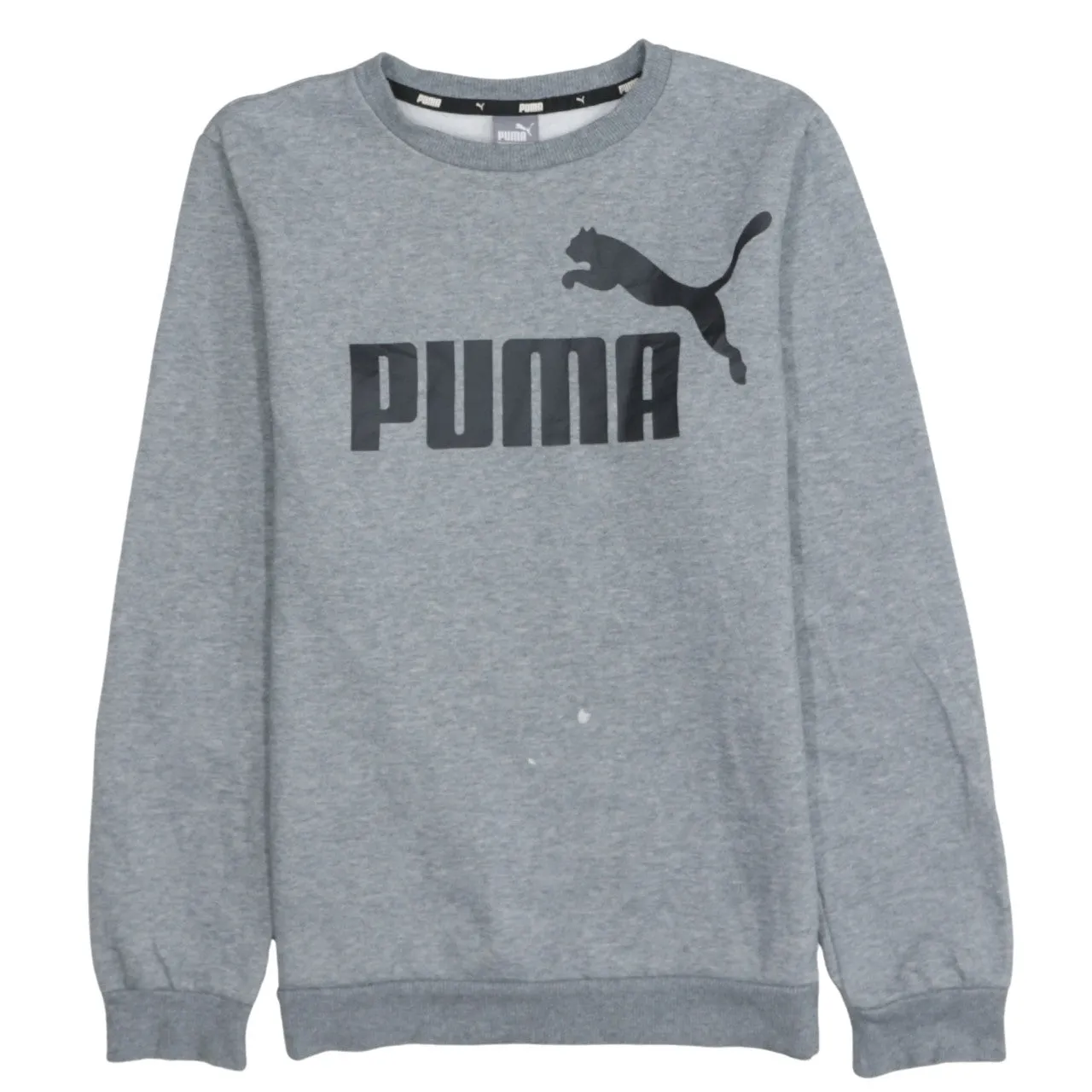 Puma Grey Sweatshirt Women's XLarge Printed Logo Crewneck Ribbed Cuffs Pullover Top sold by Vintage Club
