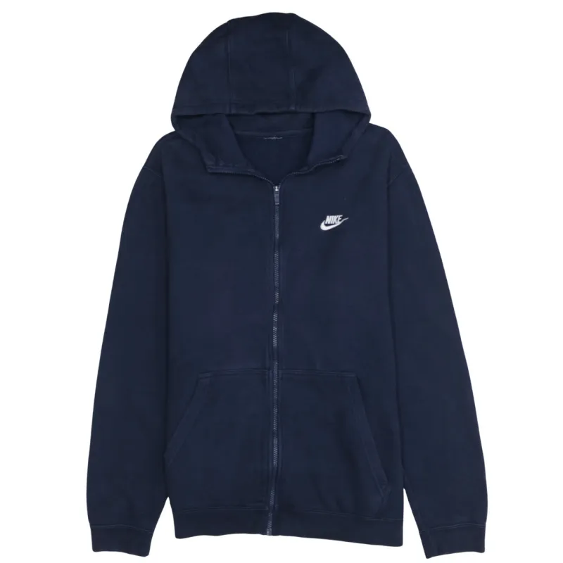 Nike Navy Blue Full Zip Hoodie Men's Large Embroidered Swoosh Split Pocket Sweatshirt sold by Vintage Club