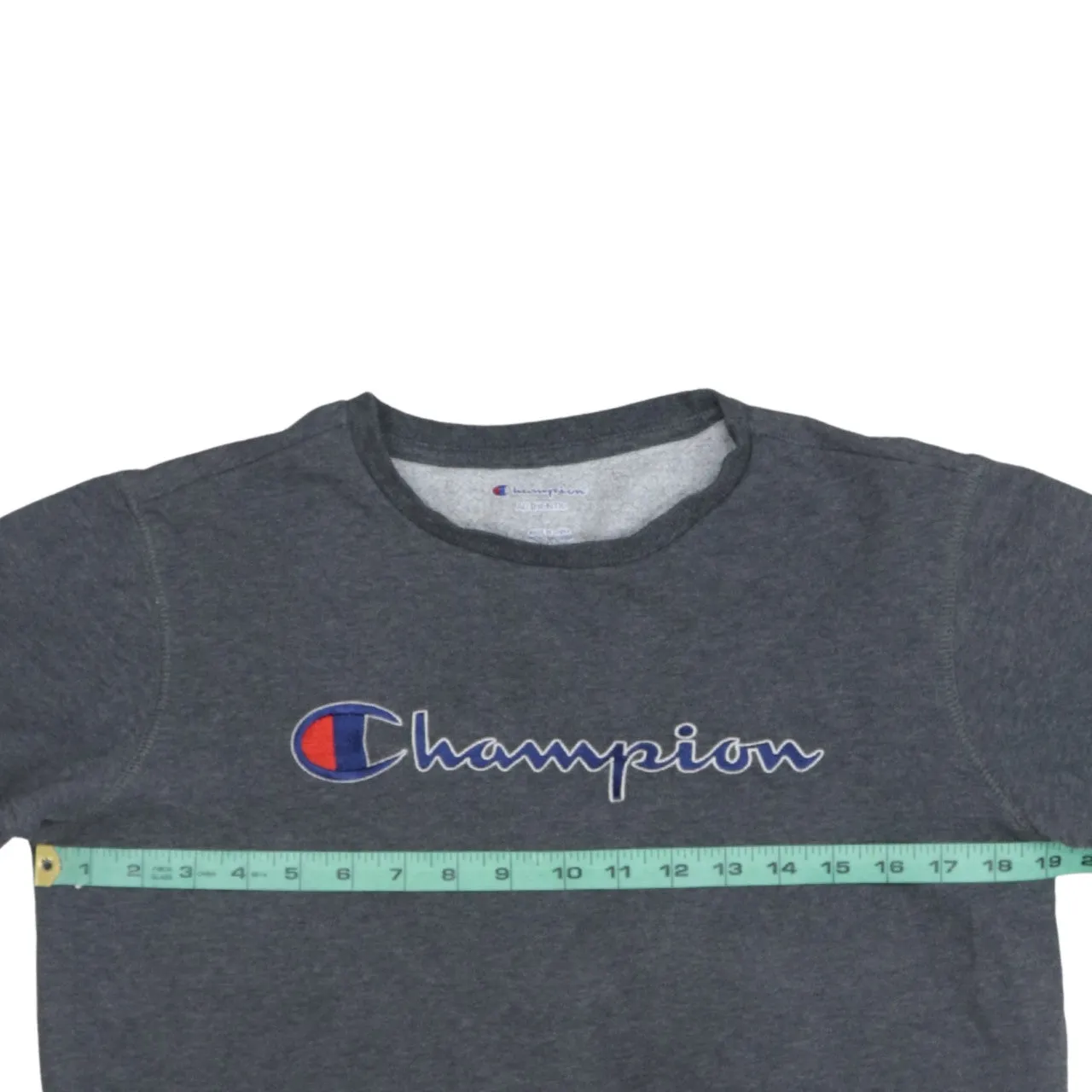 Champion Dark Grey Sweatshirt Women's Large Embroidered Logo Crewneck Pullover Top sold by Vintage Club product image thumbnail 5