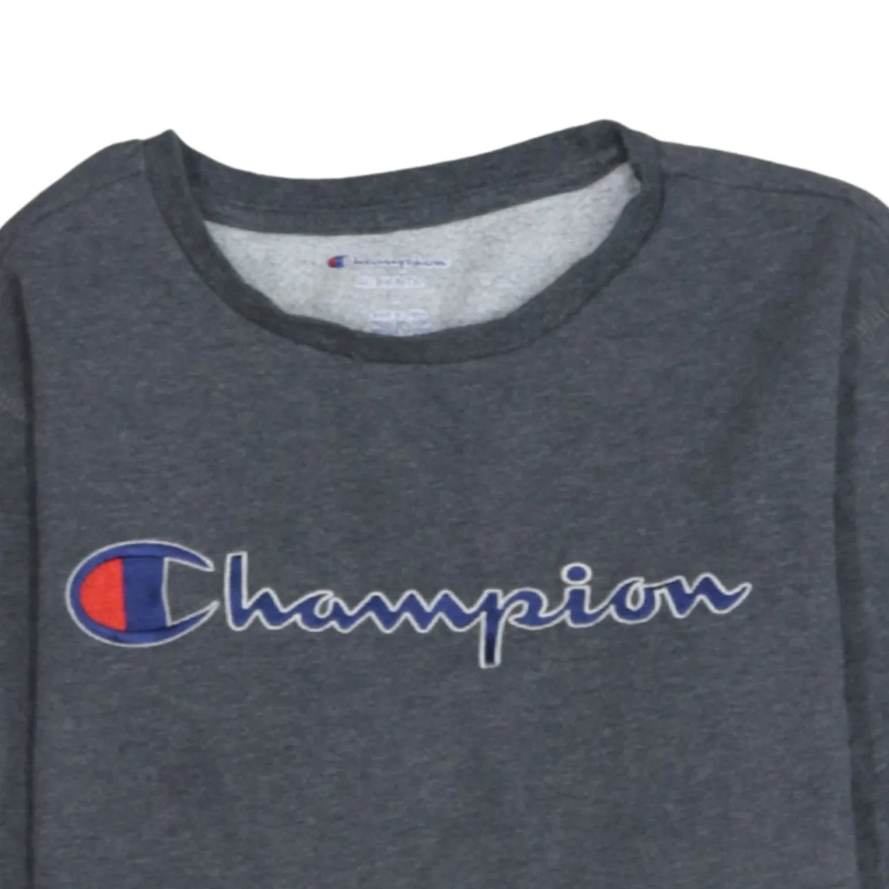 Champion Dark Grey Sweatshirt Women's Large Embroidered Logo Crewneck Pullover Top sold by Vintage Club product image thumbnail 3