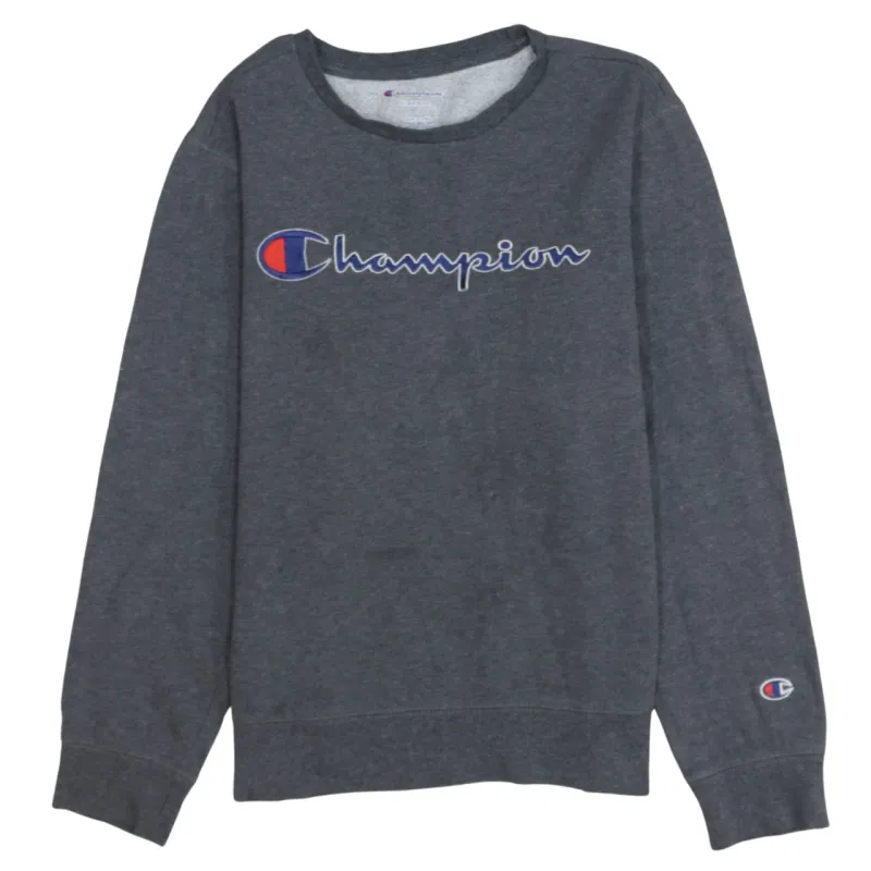 Champion Dark Grey Sweatshirt Women's Large Embroidered Logo Crewneck Pullover Top sold by Vintage Club
