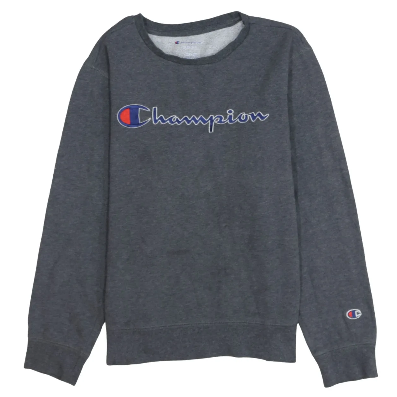 Champion Dark Grey Sweatshirt Women's Large Embroidered Logo Crewneck Pullover Top sold by Vintage Club