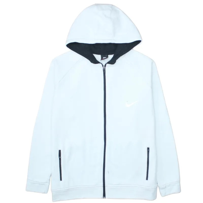 Nike Light Blue Full Zip Hoodie Men’s Small Embroidered Swoosh Zip Pockets Fleece Sweatshirt sold by Vintage Club