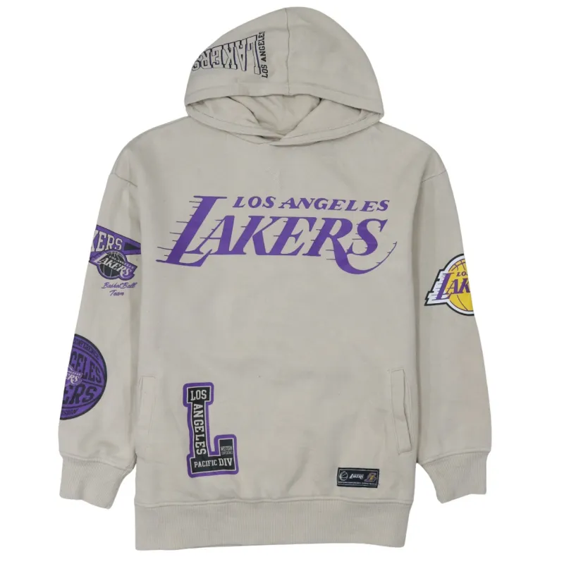 NBA Beige Cream Hoodie Women’s Medium Los Angeles Lakers Printed Logos Fleece Sweatshirt sold by Vintage Club