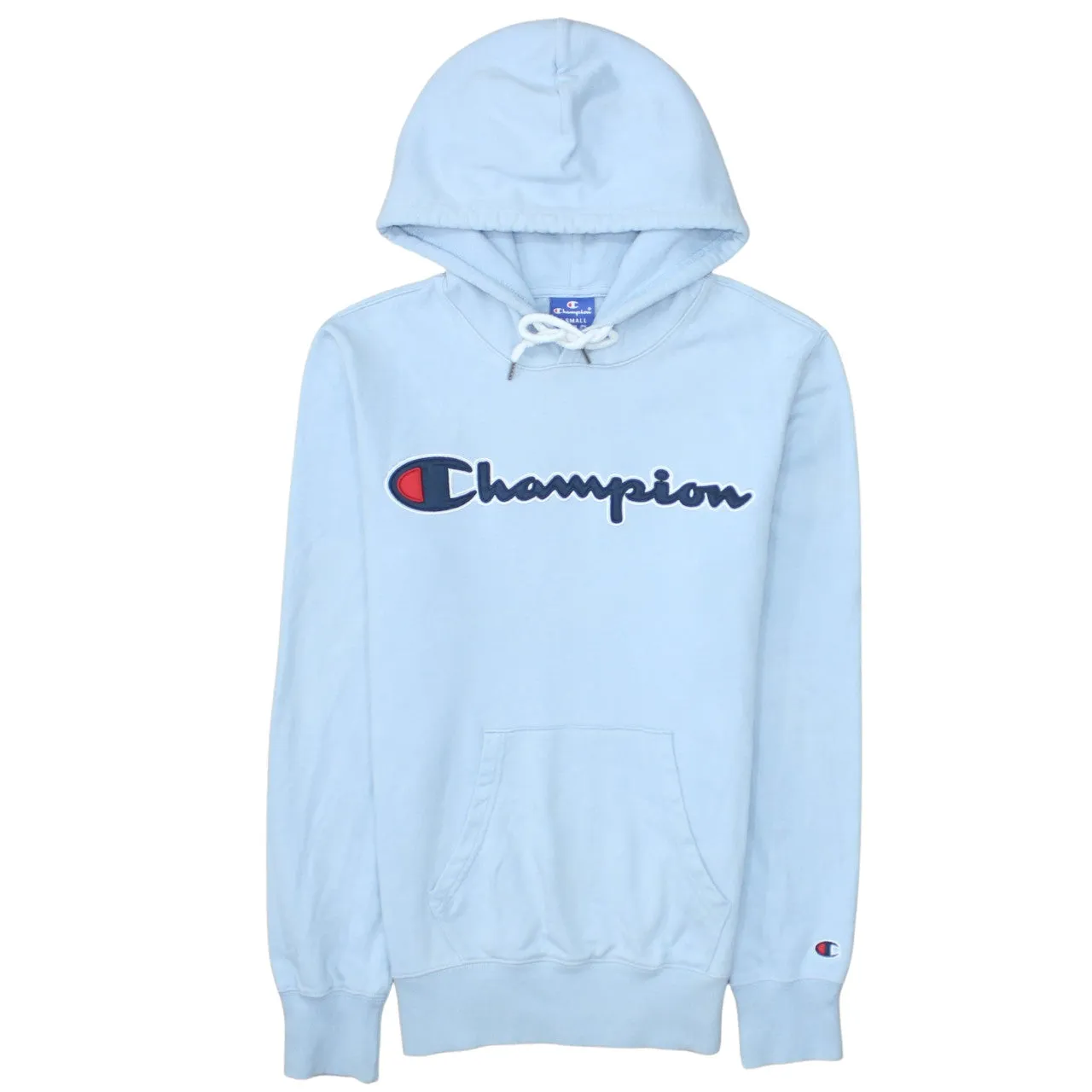 Champion Light Blue Hoodie Men’s XSmall Embroidered Script Logo Front Pocket Pullover sold by Vintage Club
