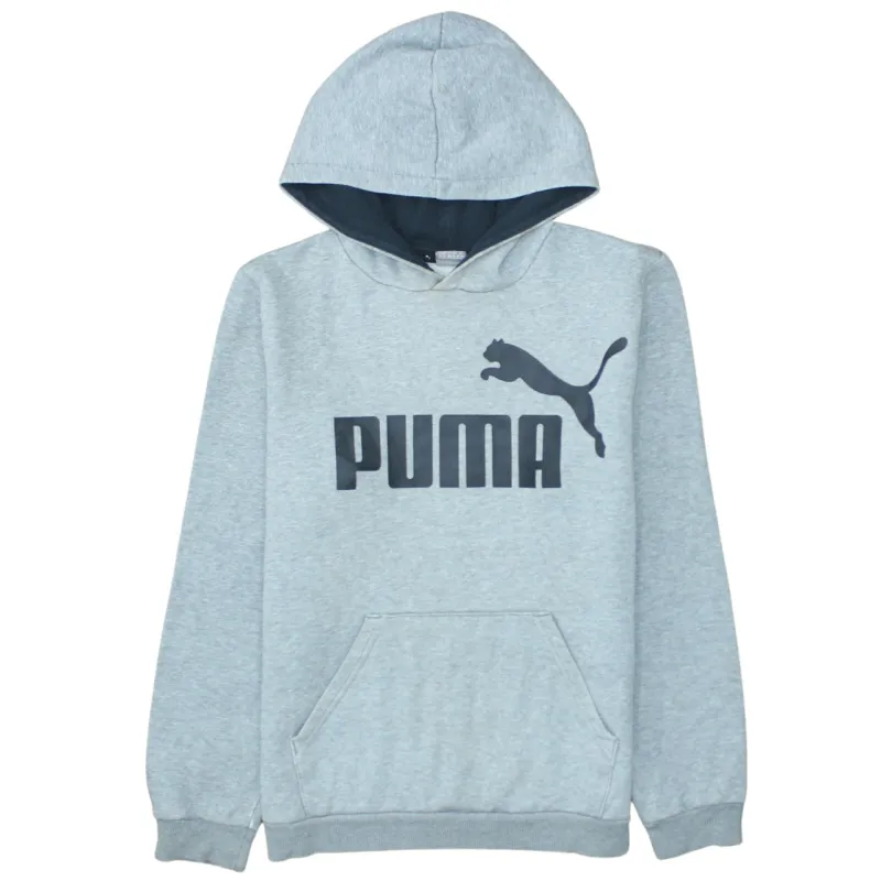 Puma Light Grey Hoodie Women's XLarge Printed Logo Front Pouch Fleece Pullover Sweatshirt sold by Vintage Club