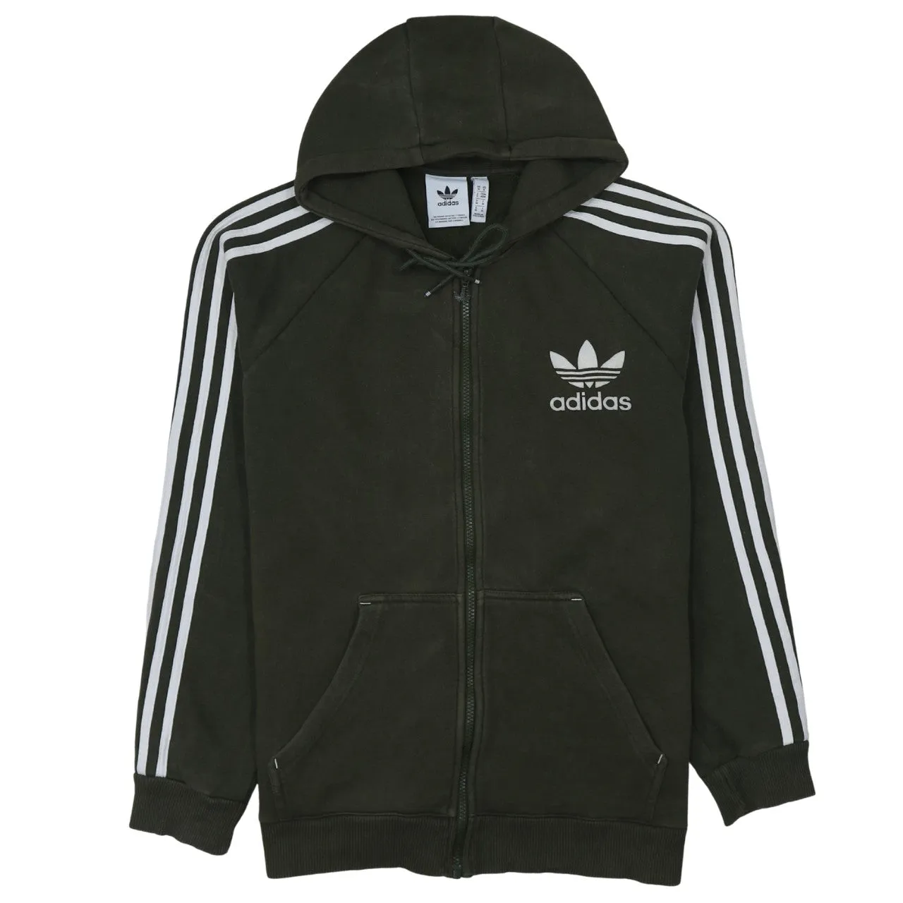 Adidas Dark Green Hoodie Women’s Medium Trefoil Printed Logo Three Stripe Zip Sweatshirt sold by Vintage Club