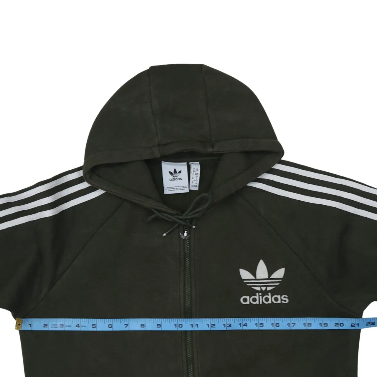 Adidas Dark Green Hoodie Women’s Medium Trefoil Printed Logo Three Stripe Zip Sweatshirt sold by Vintage Club product image thumbnail 5