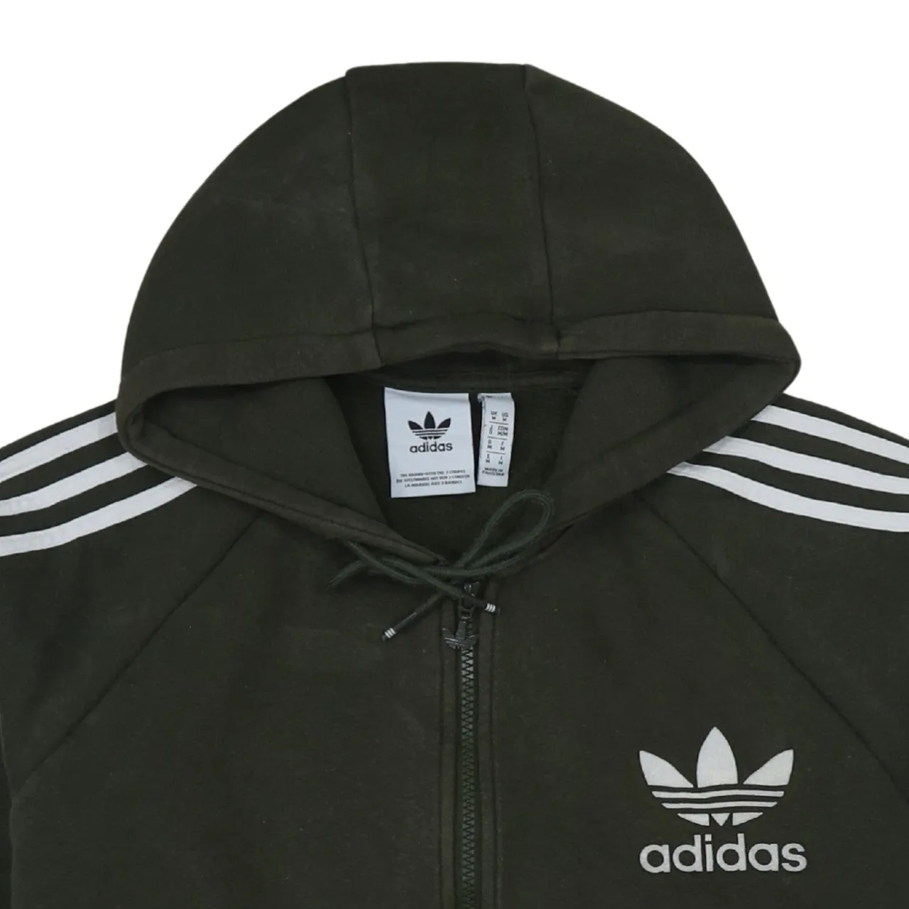Adidas Dark Green Hoodie Women’s Medium Trefoil Printed Logo Three Stripe Zip Sweatshirt sold by Vintage Club product image thumbnail 3
