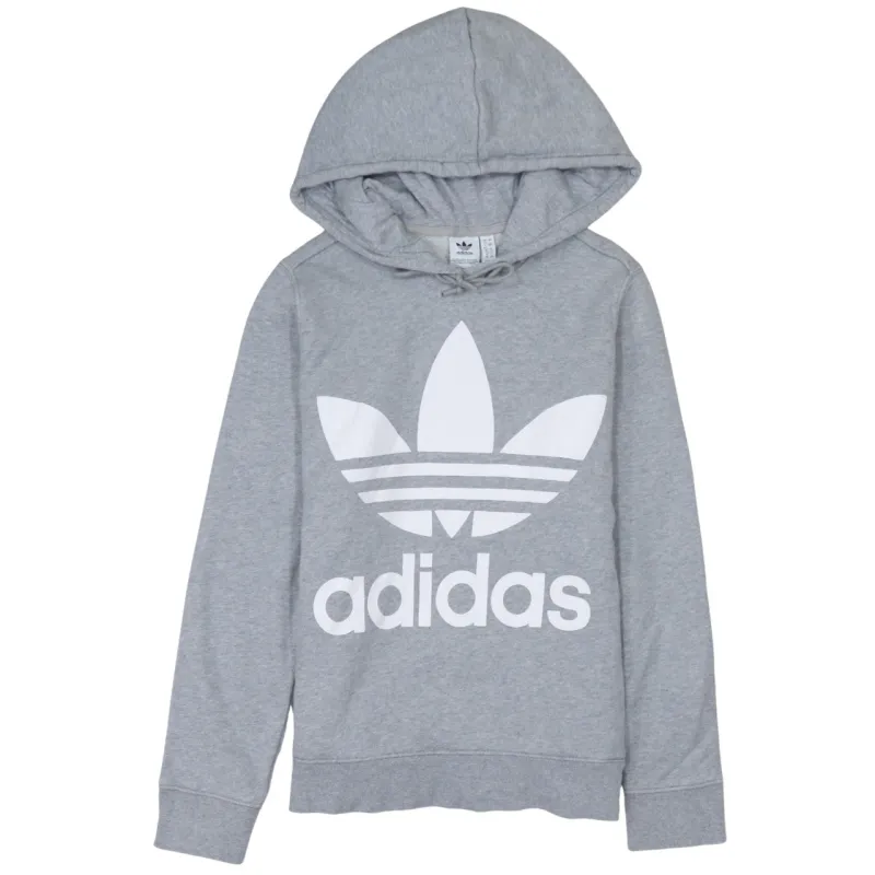 Adidas Grey Hoodie Women’s Small Trefoil Printed Logo Drawstring Hood Pullover Sweatshirt sold by Vintage Club