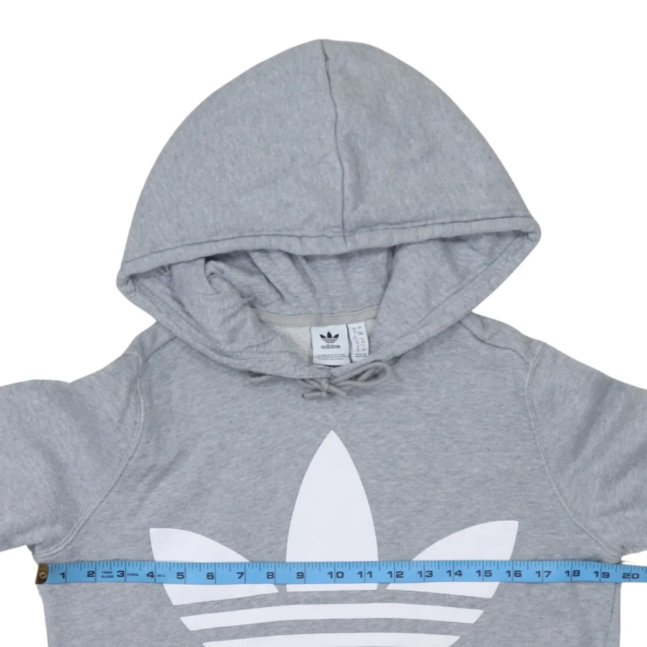 Adidas Grey Hoodie Women’s Small Trefoil Printed Logo Drawstring Hood Pullover Sweatshirt sold by Vintage Club product image thumbnail 5