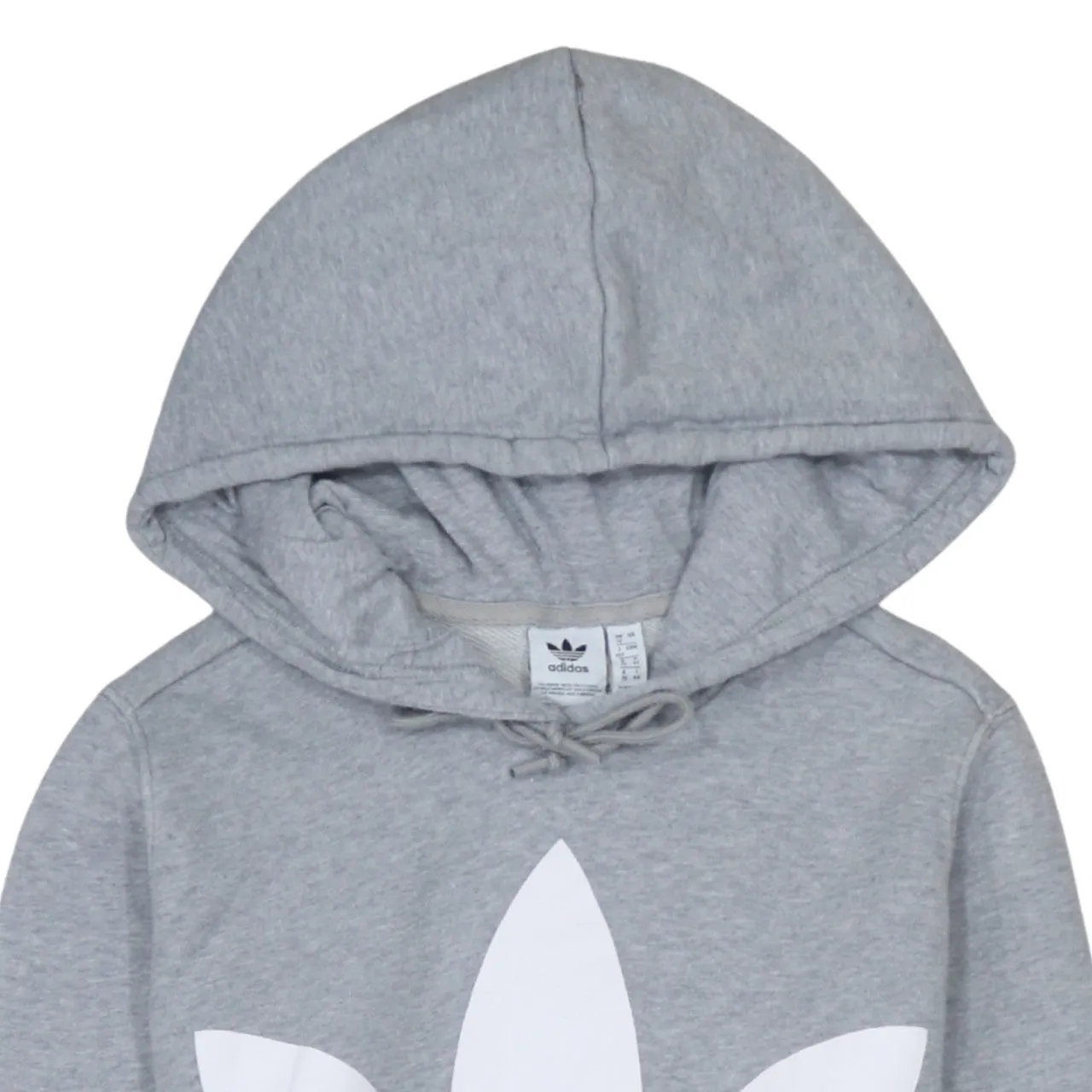 Adidas Grey Hoodie Women’s Small Trefoil Printed Logo Drawstring Hood Pullover Sweatshirt sold by Vintage Club product image thumbnail 3