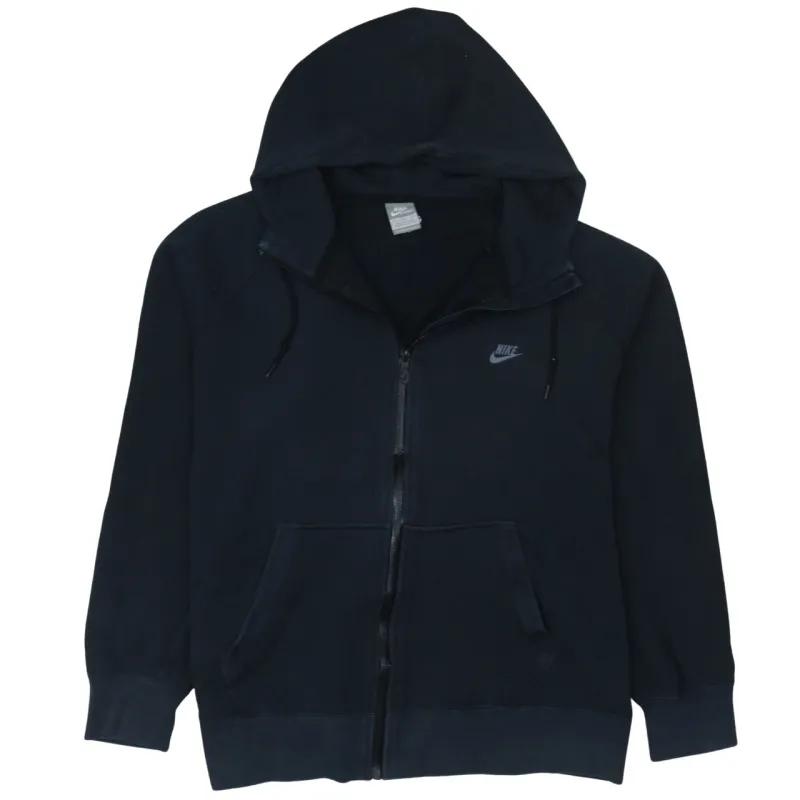 Nike Black Full Zip Hoodie Men’s XLarge Embroidered Chest Swoosh Drawstring Pockets Sweatshirt sold by Vintage Club