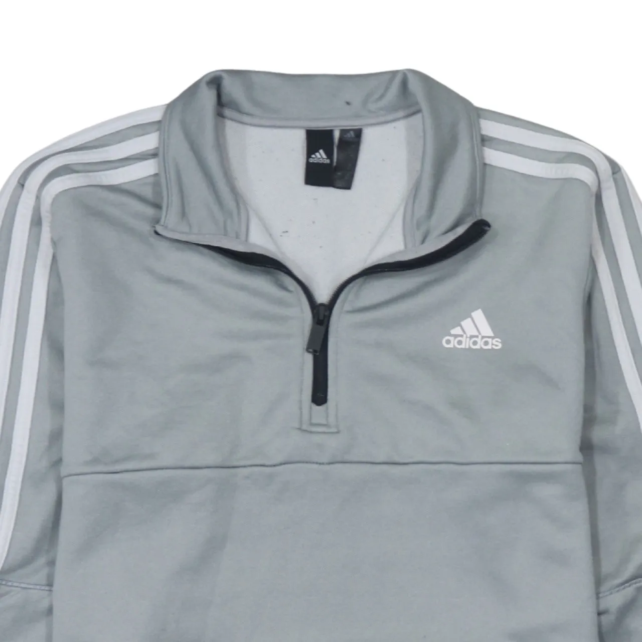 Adidas Light Grey Half Zip Sweatshirt Women’s Large Three Stripe Sleeves Embroidered Logo Pullover sold by Vintage Club product image thumbnail 3